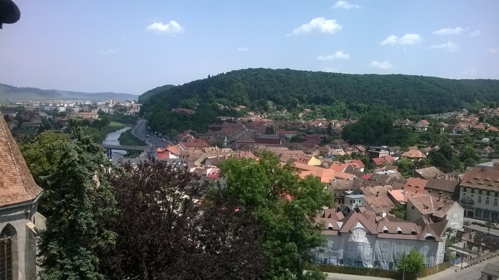 Panoramic view from the Clock Tower with the Târnava Mare river in the background.