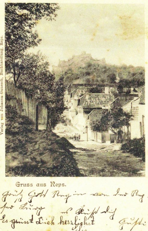 Another postcard of the then village of Reps written in German.