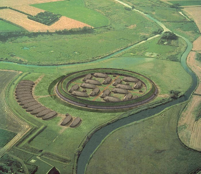 Reconstructed elevated view of Trelleborg near Slagelse, situated on the island of Zeland. Image source: www.medieval.mrugala.net