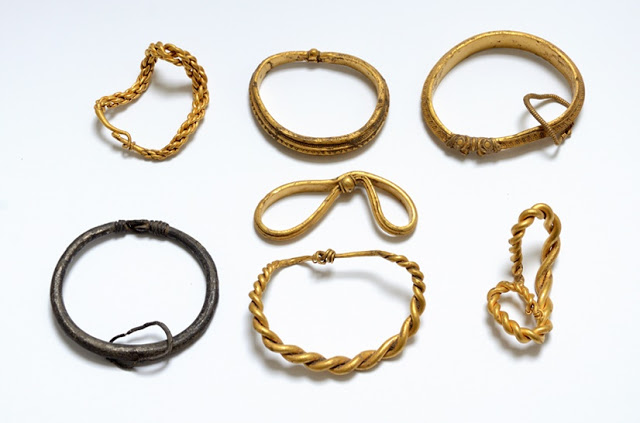The seven Viking Age bracelets discovered in Vejen municipality, southern Jutland. Image source: www.viking-archaeology-blog.blogspot