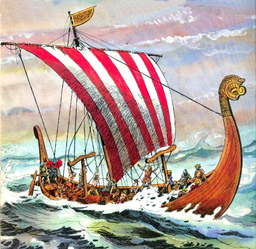 Artistic depiction of a Viking Age longship, commonly referred to as 'drakkar'. Image source: www.france-pittoresque.com
